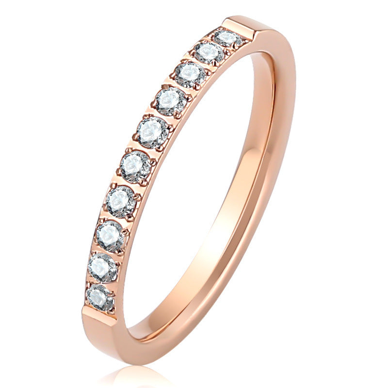 Wishes Titanium Steel Rose Gold Full Diamond Ring Stainless Steel Simple Creative Zircon Couple Female Ring Jewelry