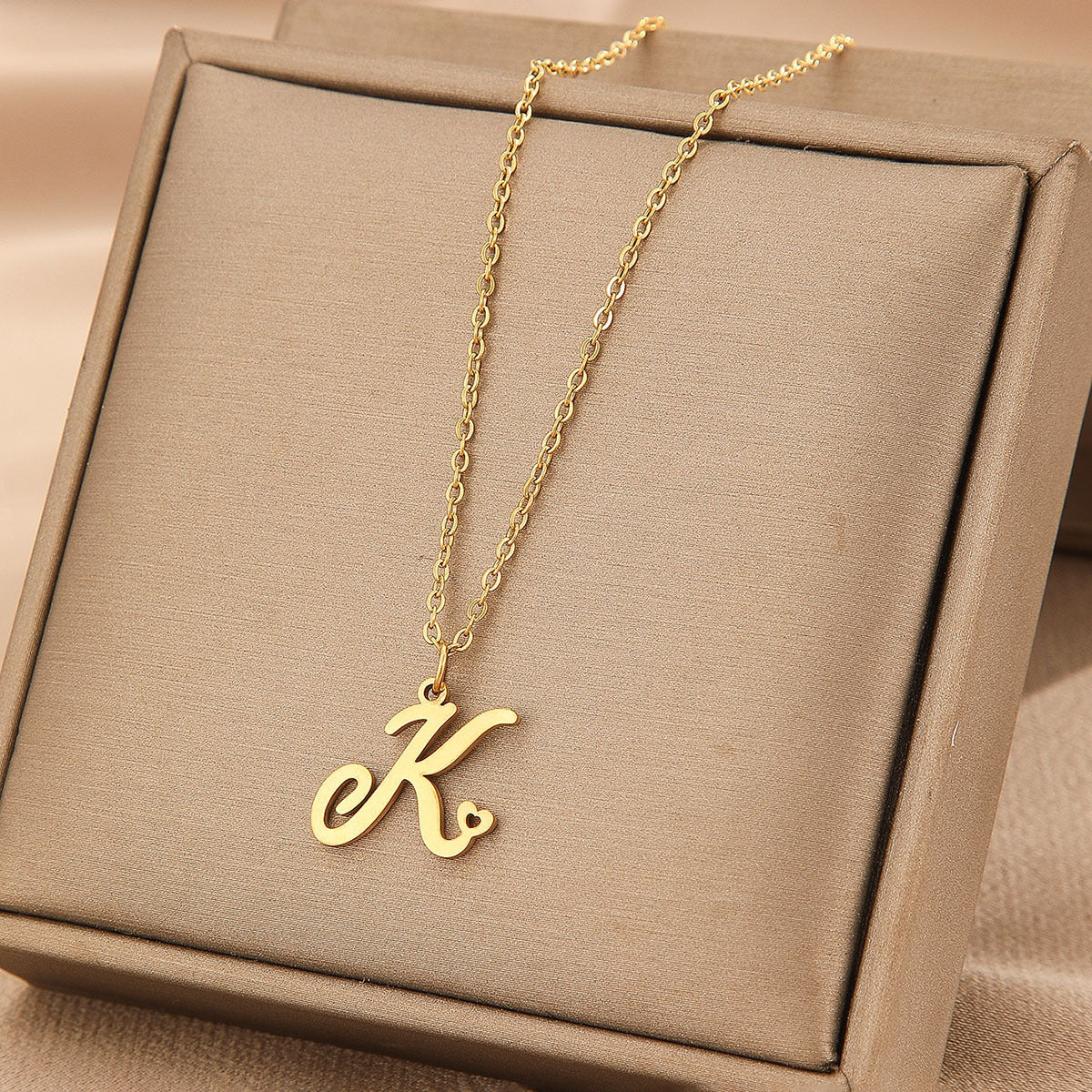 Wishes Stainless Steel Initial Small Heart Letter Necklace