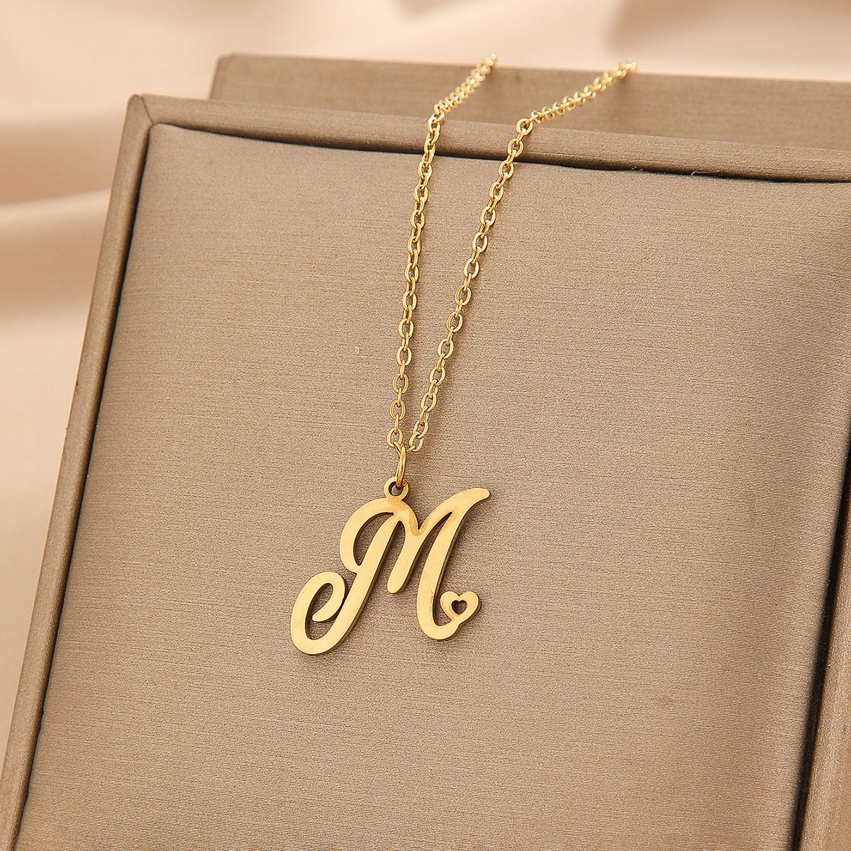 Wishes Stainless Steel Initial Small Heart Letter Necklace