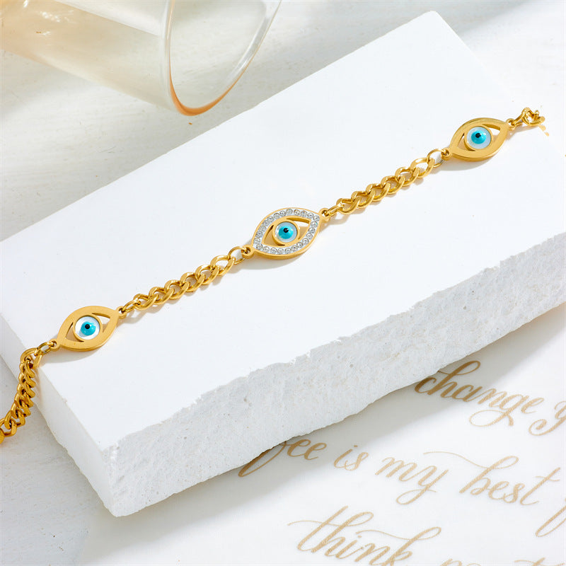 Wishes Diamond Blue Eyes Accessory Chain Titanium Steel Gold-plated Bracelet