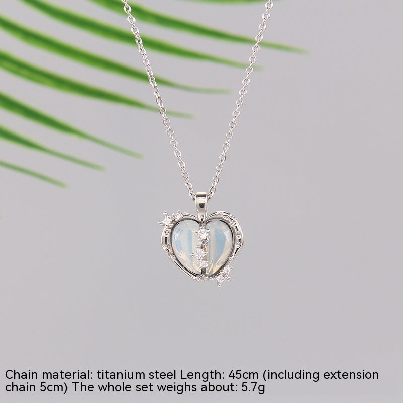 Wishes Loving Heart Zircon Necklace For Women Titanium Steel Clavicle Chain