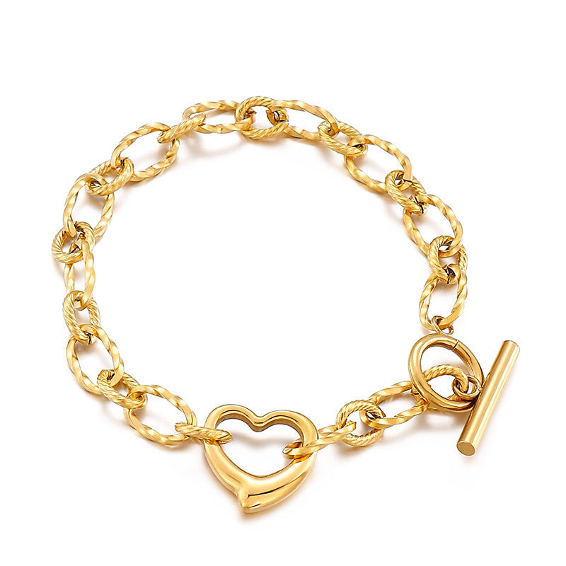 Wishes Peach Heart Stitching Chain Hollow Heart Stainless Steel Bracelet