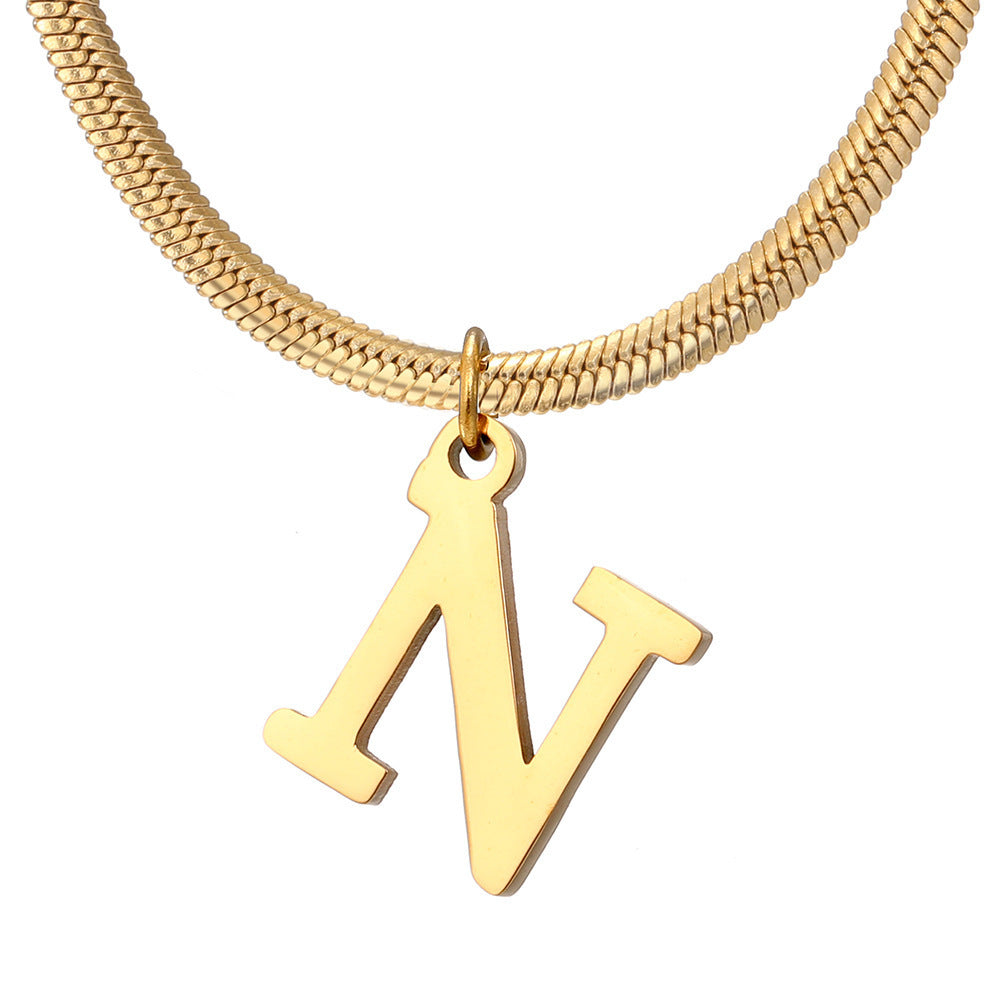 Wishes  A-Z Letter Pendant Necklace For Women Stainless Steel Gold Color