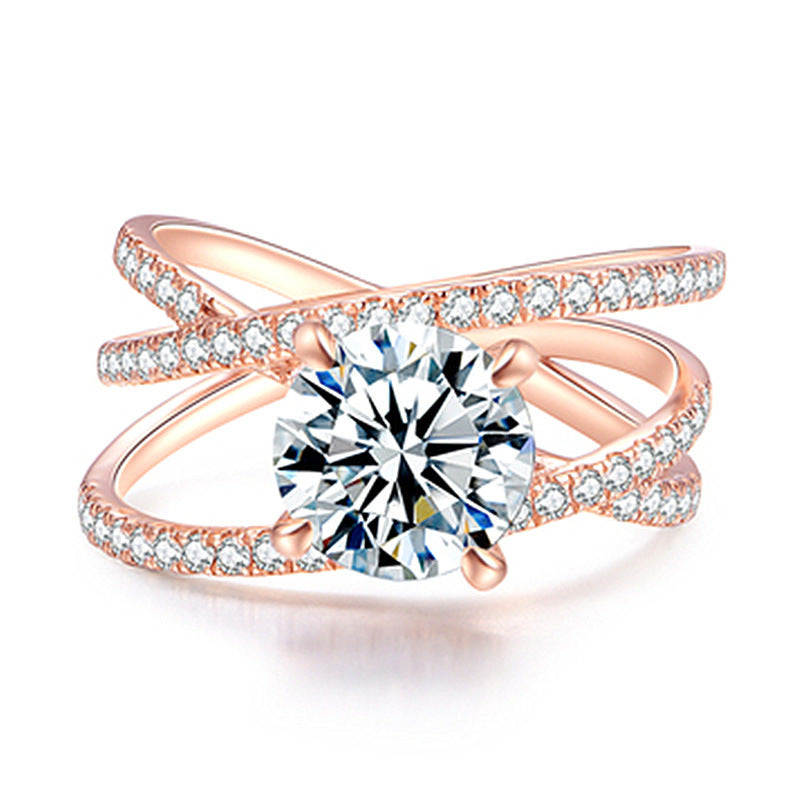 Wrapped Four-Claw Diamond Ring 18k Rose Gold Plated Moissanite