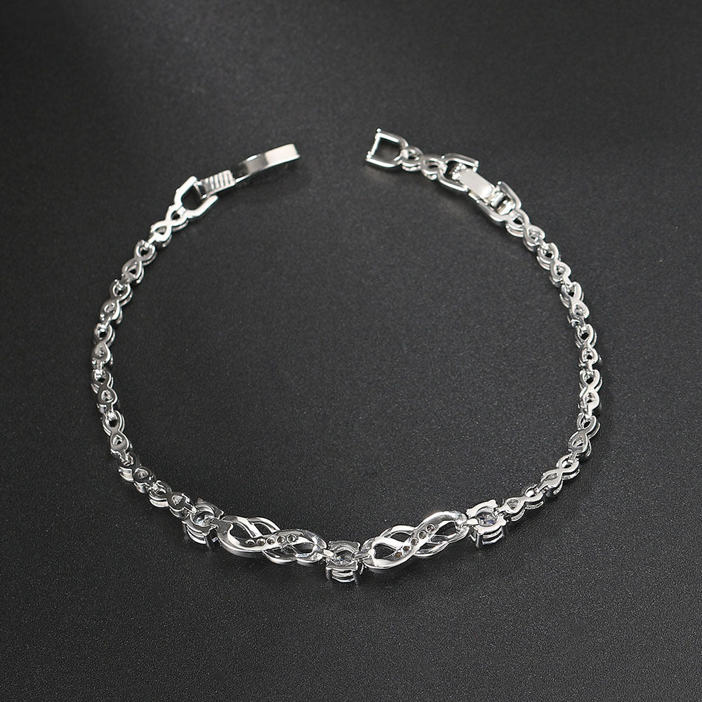 European And American Popular Inlaid Zircon White Gold Plated Infinite Bracelet