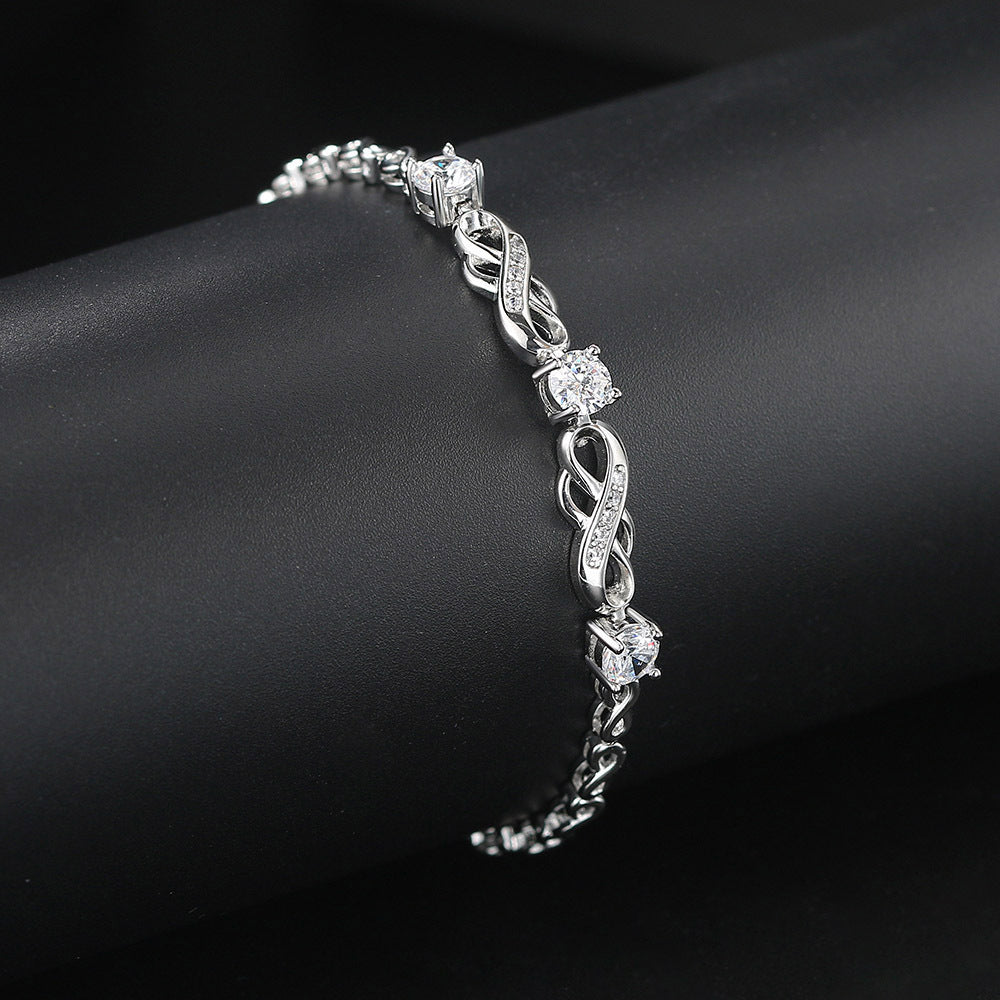 European And American Popular Inlaid Zircon White Gold Plated Infinite Bracelet