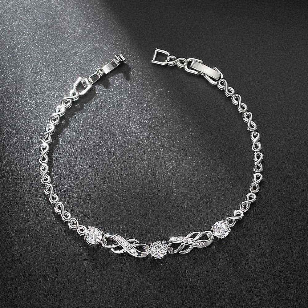 European And American Popular Inlaid Zircon White Gold Plated Infinite Bracelet