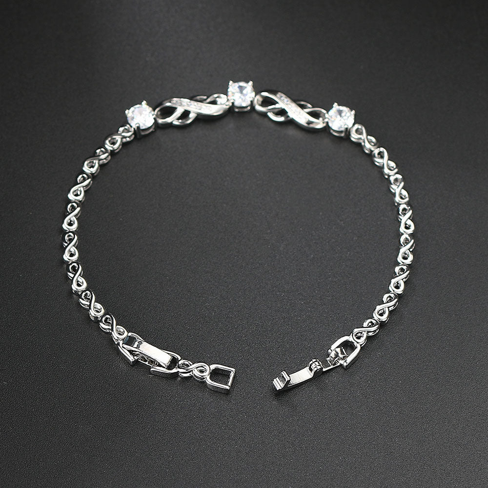 European And American Popular Inlaid Zircon White Gold Plated Infinite Bracelet