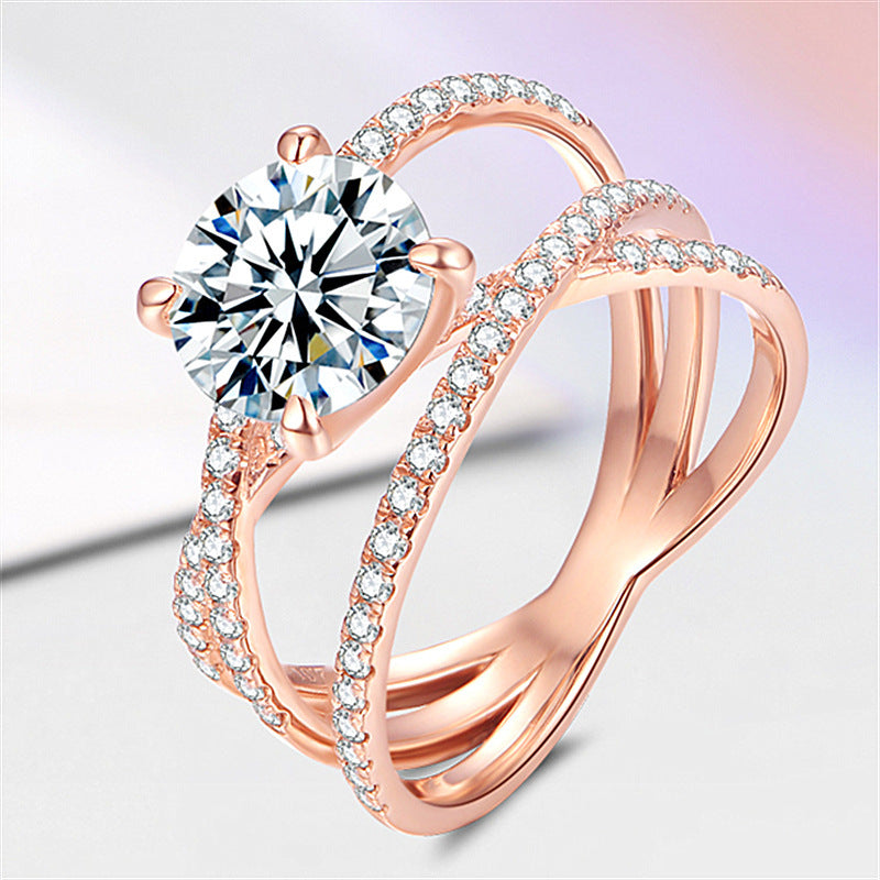 Wrapped Four-Claw Diamond Ring 18k Rose Gold Plated Moissanite