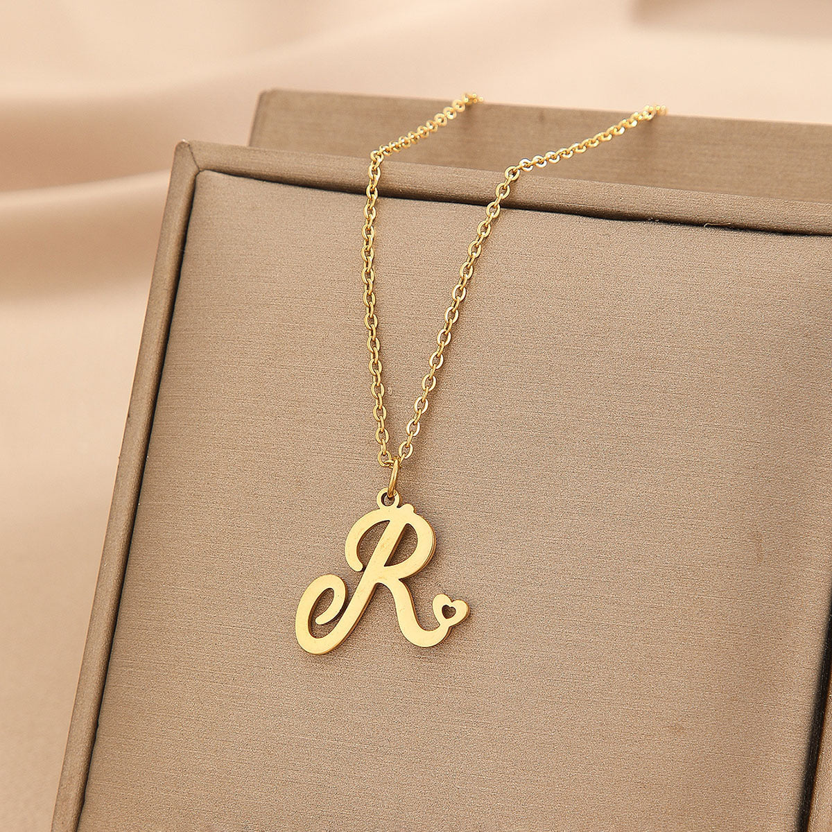 Wishes Stainless Steel Initial Small Heart Letter Necklace